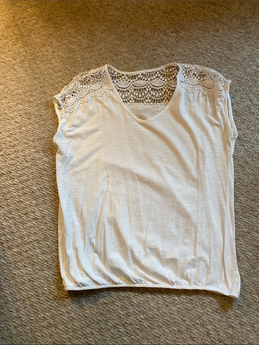 Sonoma White Crochet-Trim Cap Sleeve Tank Top